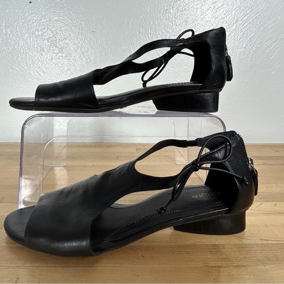 Nurture by Lamaze Grenata Black Leather Open Toe Sandals Zip Back Bow Detail 8M - Picture 3 of 9